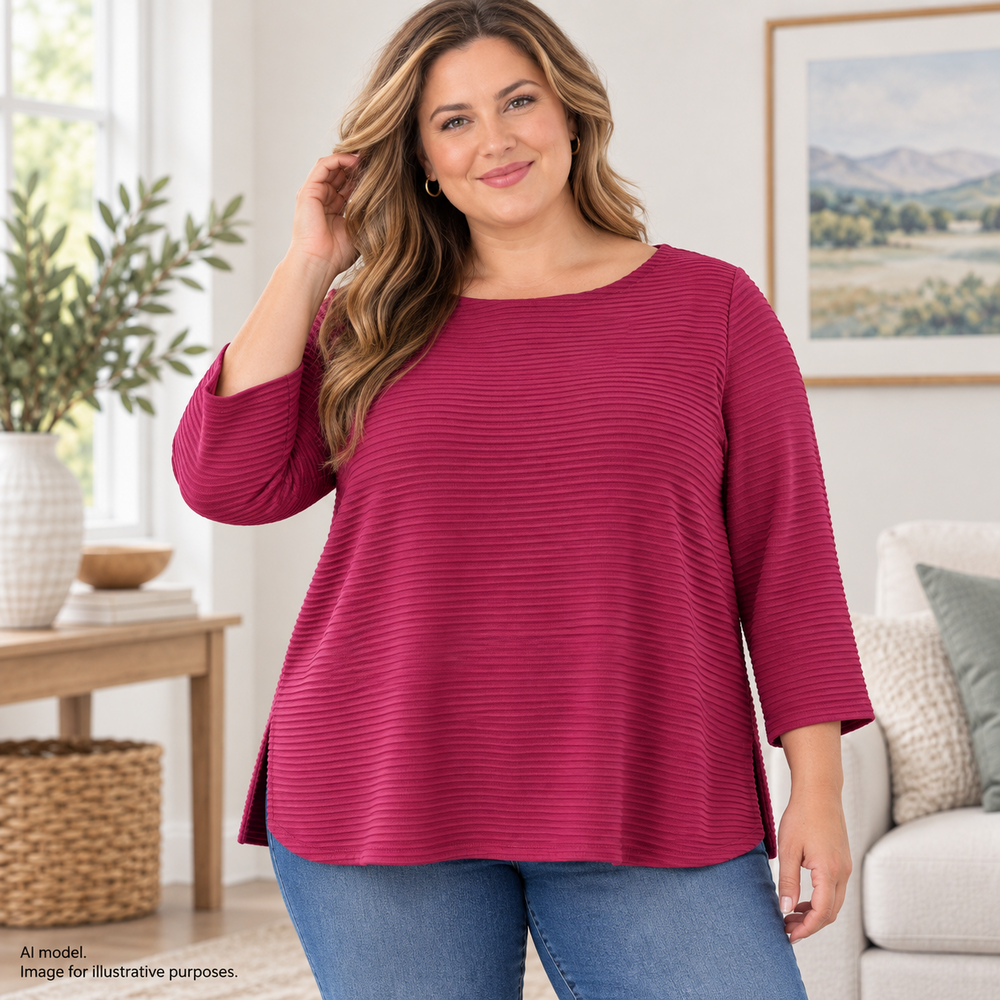 Talbots Shirt Women 2X Hot Pink Ribbed Exposed Zipper Bateau Neck Boxy Split Hem